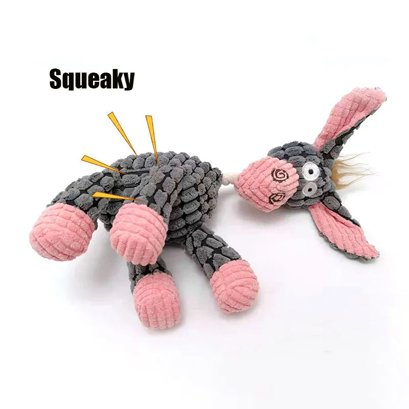 Brinquedo Divertido de Pelúcia em Forma de Burro para Cães - Mordedor de Cotelê com Apito, Osso de Pelúcia Squeaky, Acessório para Treinamento de Pets