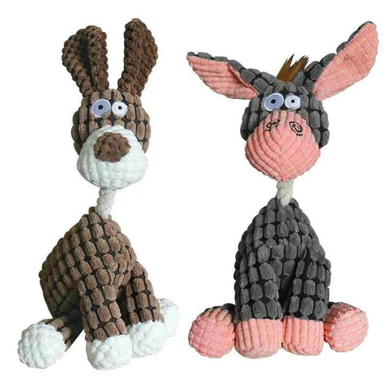 Brinquedo Divertido de Pelúcia em Forma de Burro para Cães - Mordedor de Cotelê com Apito, Osso de Pelúcia Squeaky, Acessório para Treinamento de Pets