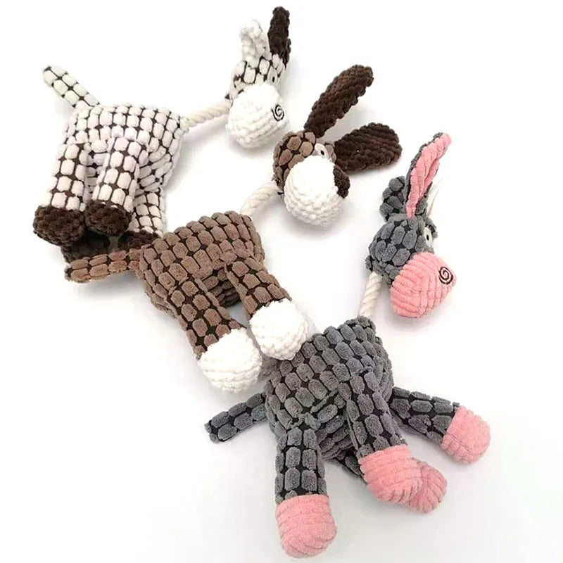 Brinquedo Divertido de Pelúcia em Forma de Burro para Cães - Mordedor de Cotelê com Apito, Osso de Pelúcia Squeaky, Acessório para Treinamento de Pets