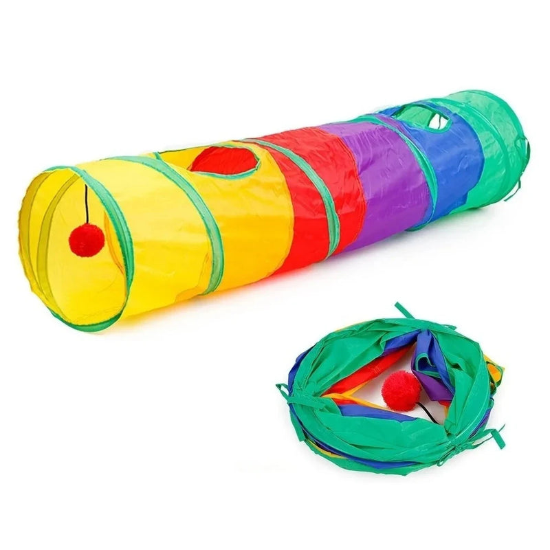 Túnel para Gatos e Cães (Mini Túnel para Agility) Dobrável - Brinquedo Interativo com para Treinamento e Jogos, Tubo de Brincadeira com Bola