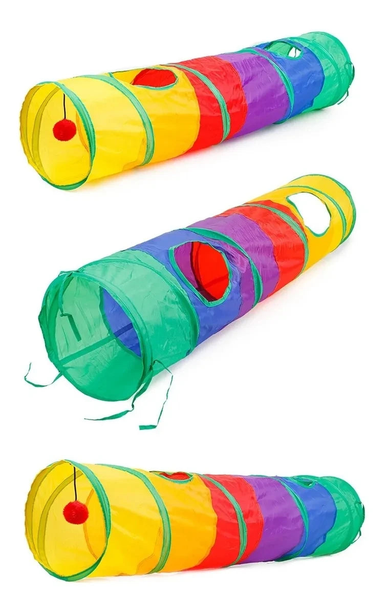 Túnel para Gatos e Cães (Mini Túnel para Agility) Dobrável - Brinquedo Interativo com para Treinamento e Jogos, Tubo de Brincadeira com Bola