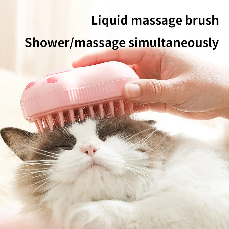 Escova de Massagem para Gatos e Cães com Spray Elétrico e Silicone Macia para Remoção de Pelos