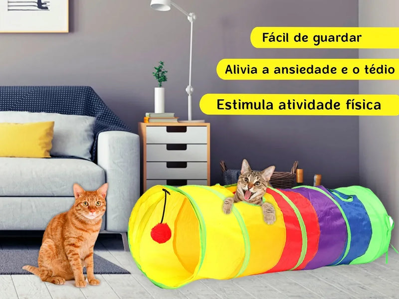 Túnel para Gatos e Cães (Mini Túnel para Agility) Dobrável - Brinquedo Interativo com para Treinamento e Jogos, Tubo de Brincadeira com Bola