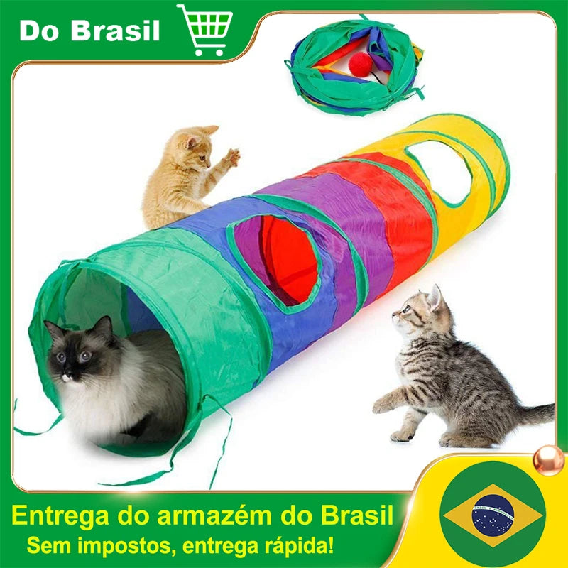 Túnel para Gatos e Cães (Mini Túnel para Agility) Dobrável - Brinquedo Interativo com para Treinamento e Jogos, Tubo de Brincadeira com Bola