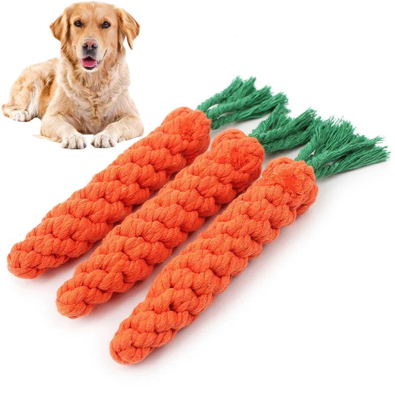 Brinquedo Interativo para Cães - Cenoura de Corda com Nó e Bola de Algodão, Haltere para Filhotes, Limpeza dos Dentes e Mastigação - 1 peça