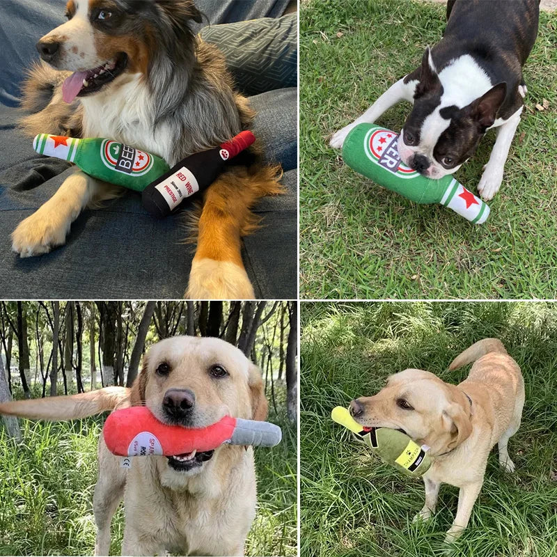 Brinquedo Interativo para Cães - Garrafa de Cerveja: Brinquedo de Pelúcia Mordedor e Squeaky em Formato de Garrafa de Cerveja, Vodka e Whisky