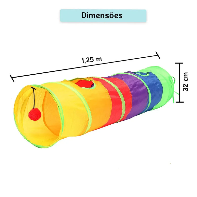 Túnel para Gatos e Cães (Mini Túnel para Agility) Dobrável - Brinquedo Interativo com para Treinamento e Jogos, Tubo de Brincadeira com Bola